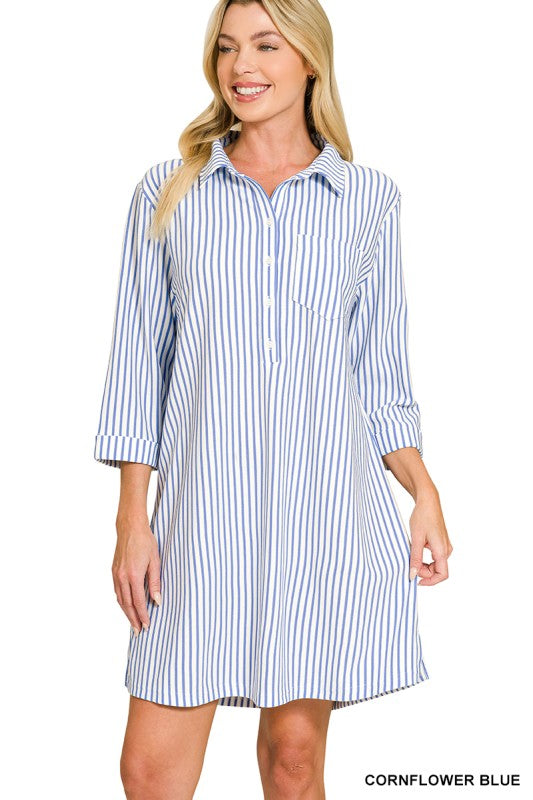 Light Blue Stripe Shirt Dress