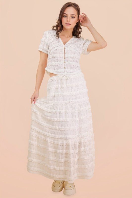 White Button Down Lace Tiered Top