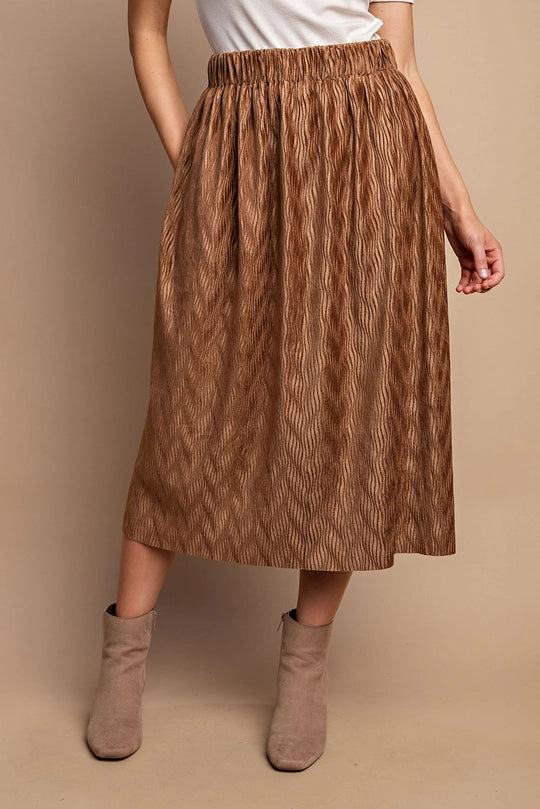 Mocha Textured Midi Skirt