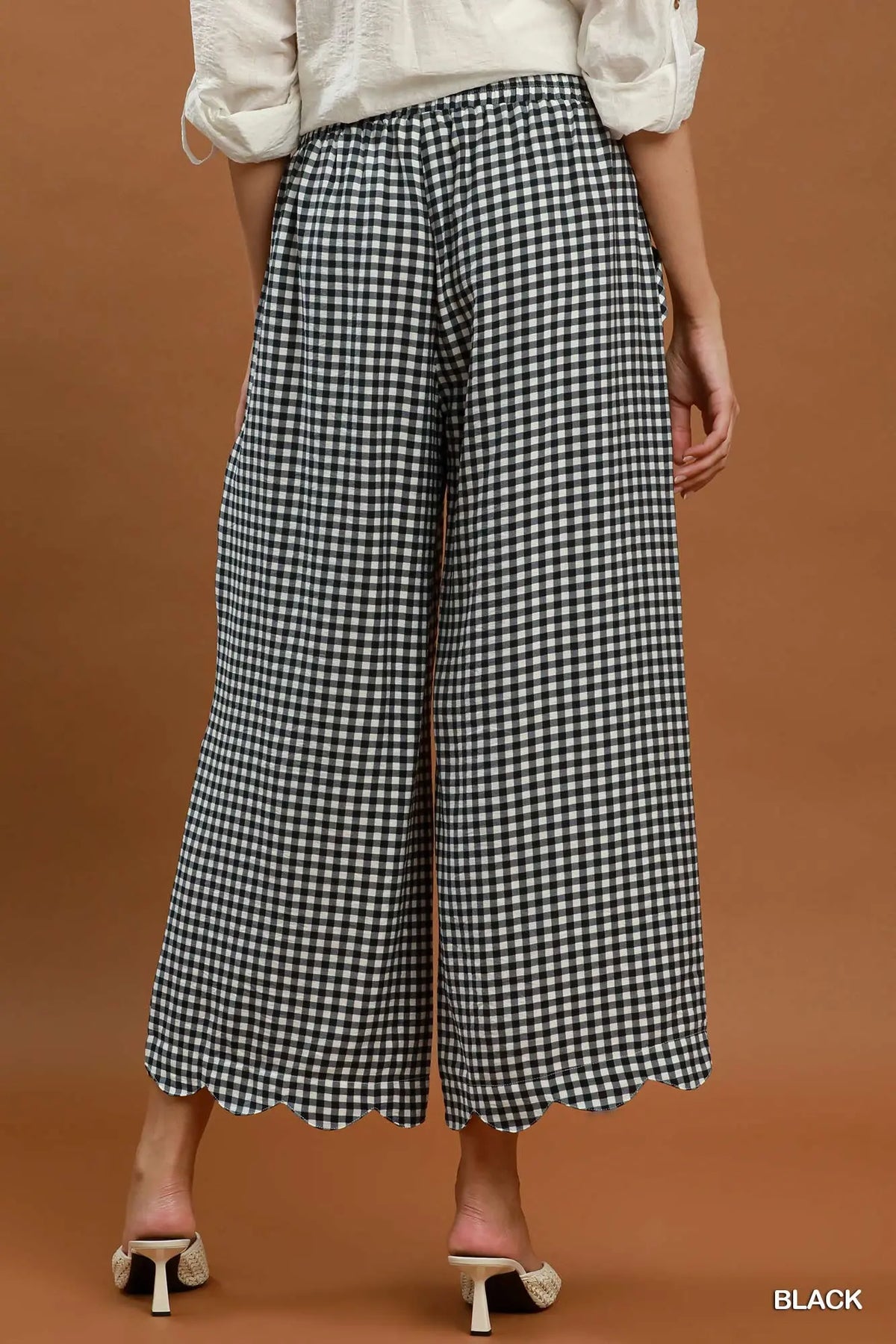 Black Gingham Wide Leg Crop Pants