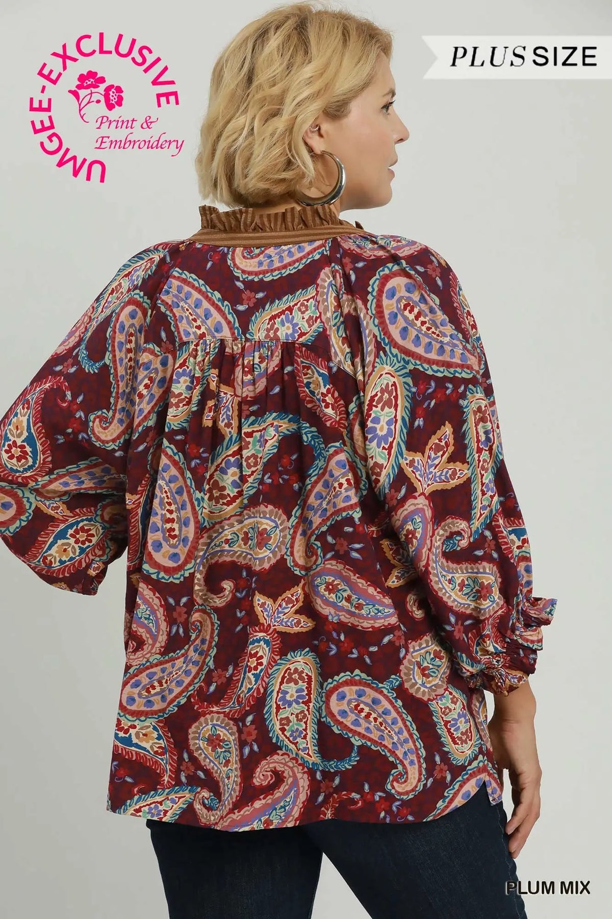 Plum Mix Paisley Print Top - Plus