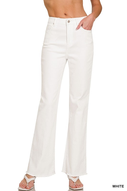 White Fray Hem Straight Jeans