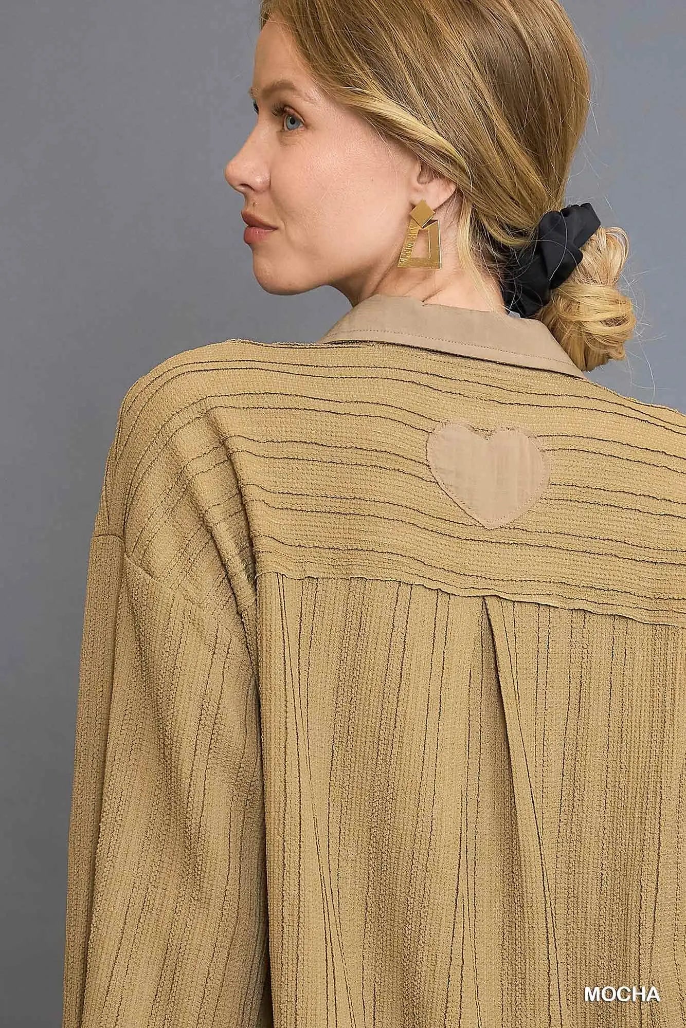 Mocha Textured Half Button Down Top