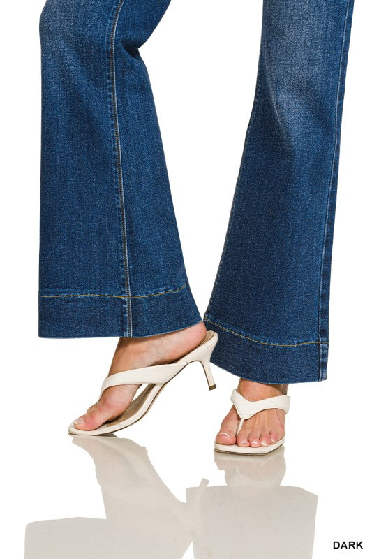 Tummy Control Elastic Waist Flare Denim Jeans