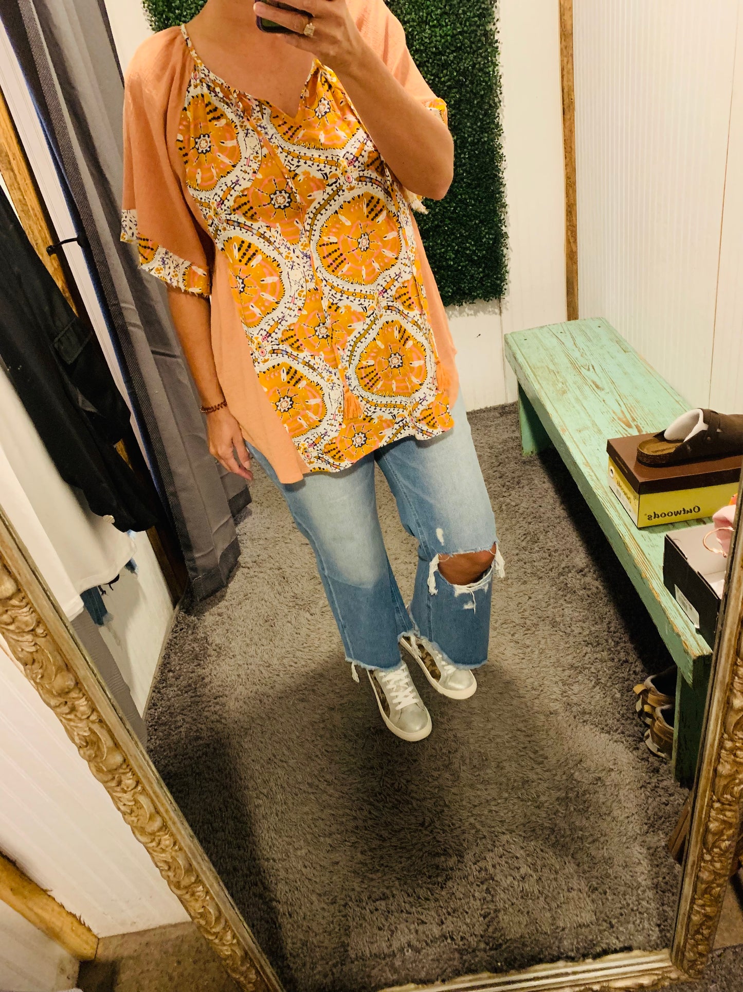 Clay Printed Tassel Tie Top