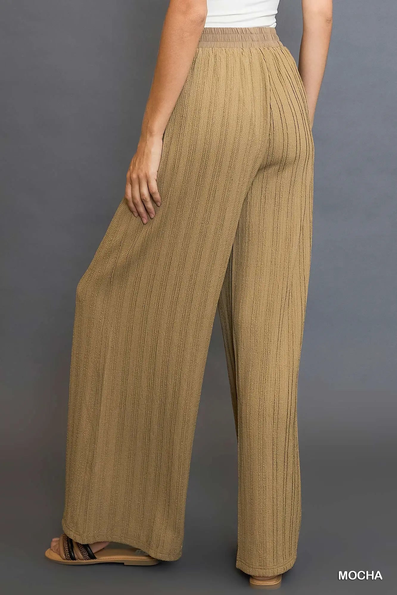 Mocha Ribbed Textured Wide Leg Pants