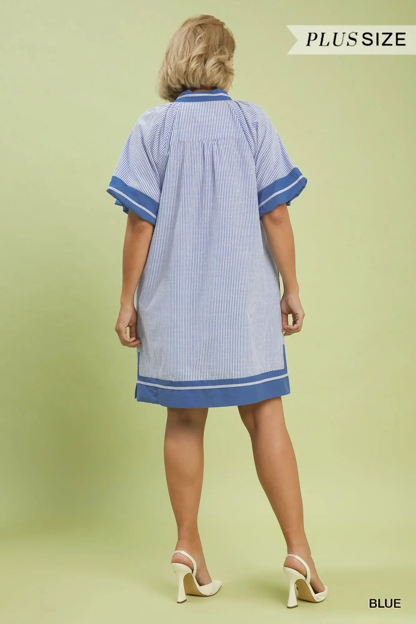 Striped Mix V-Neck Dress- Plus