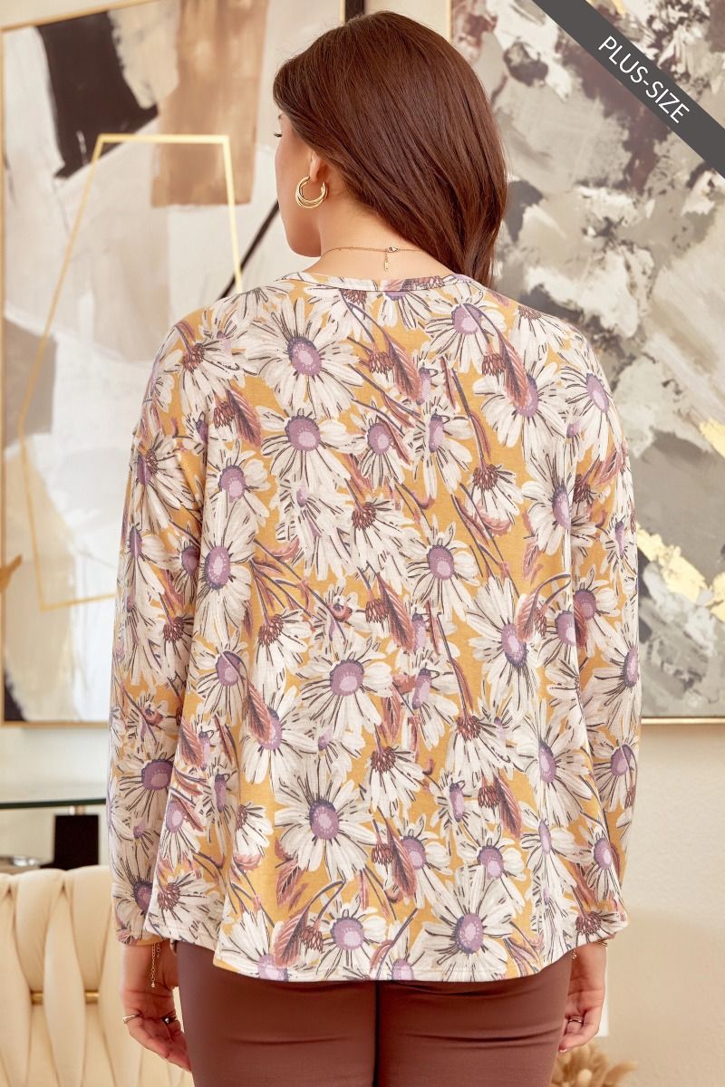 Marigold Printed Half Button Top - Plus