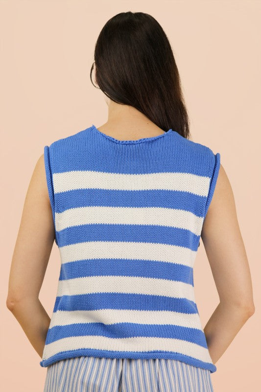 Blue Stripe Button Down Sweater Top