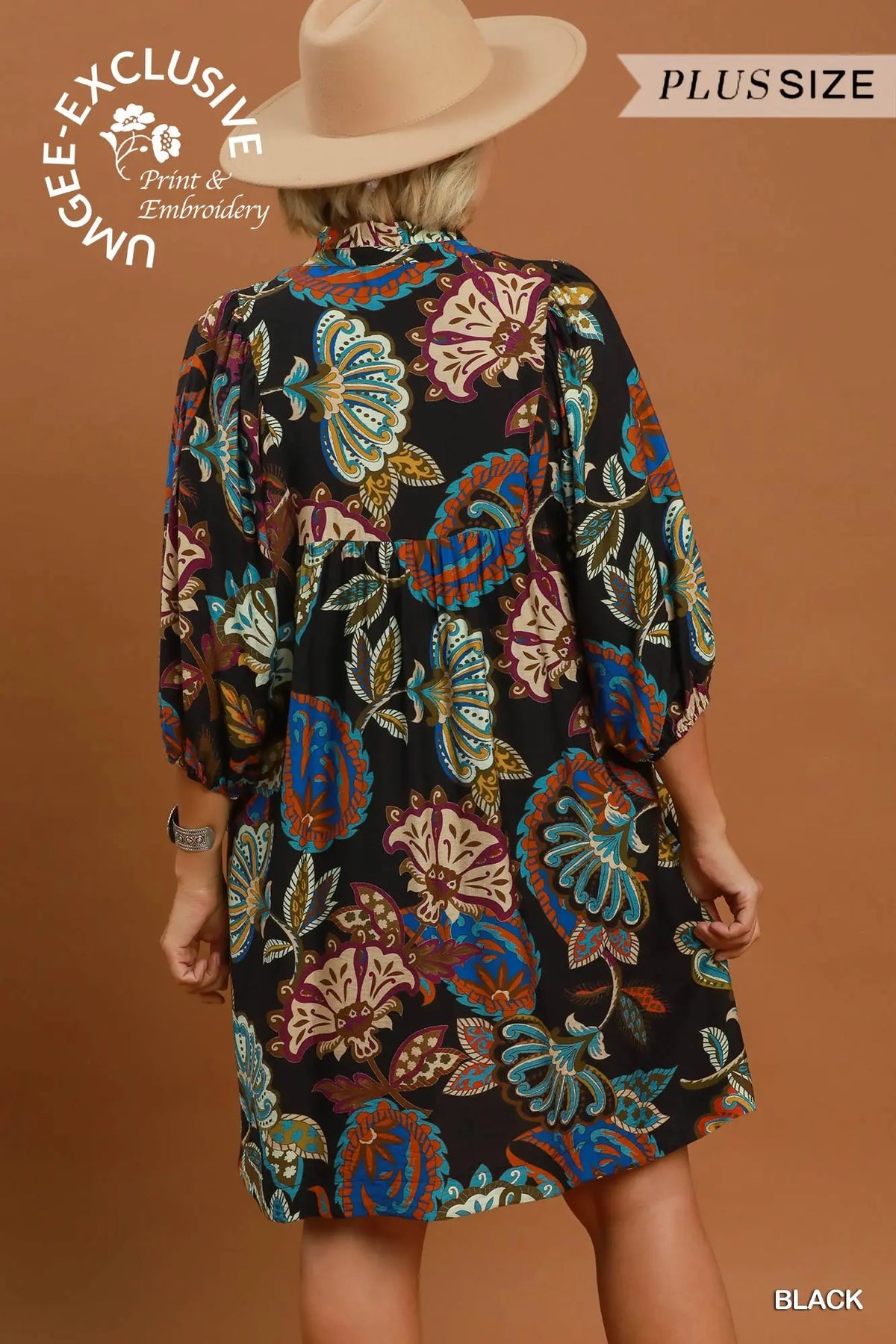 Black Paisley Print Dress - Plus