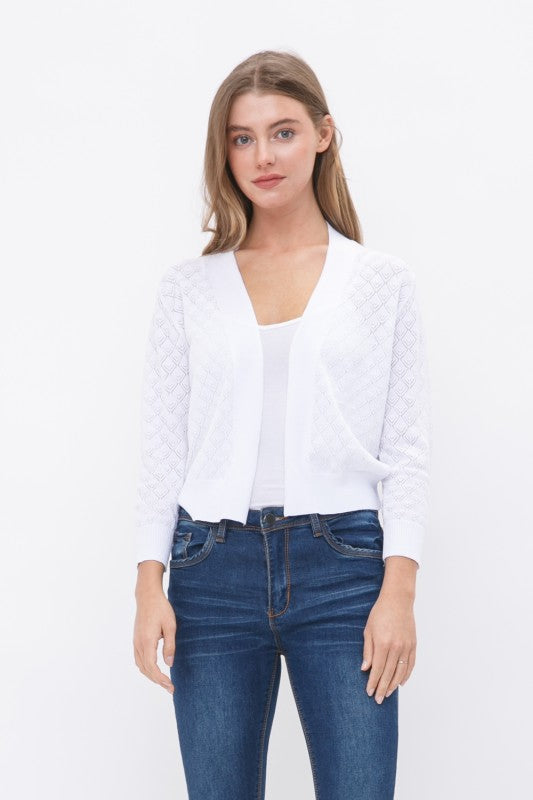Open Bolero Pointelle Cardigan (multiple colors)