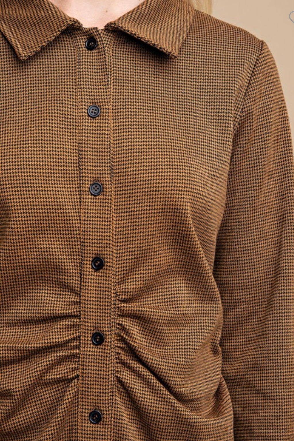 Copper Houndstooth Button Down Dress