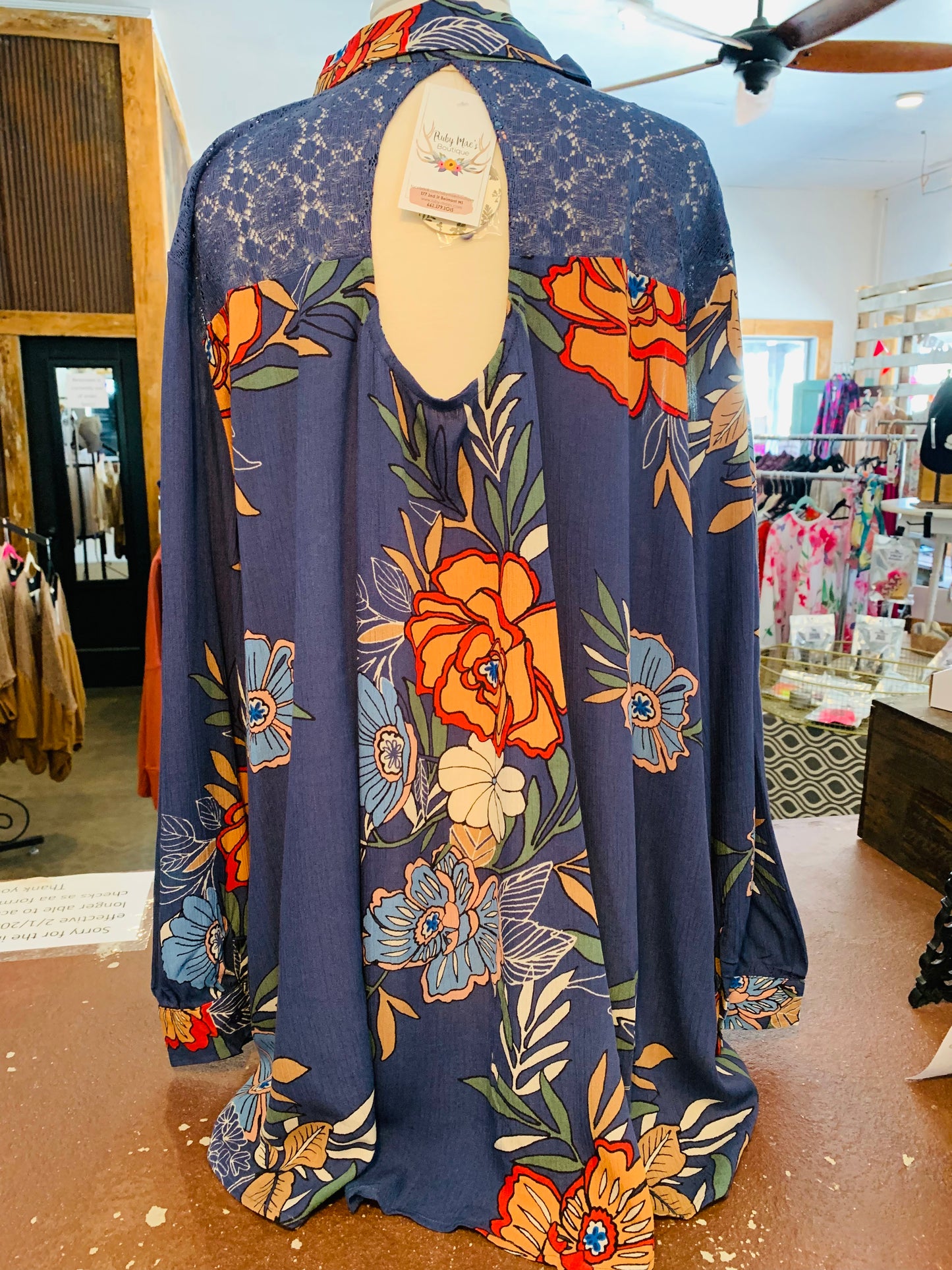 Blue Floral Button Down Top - Plus
