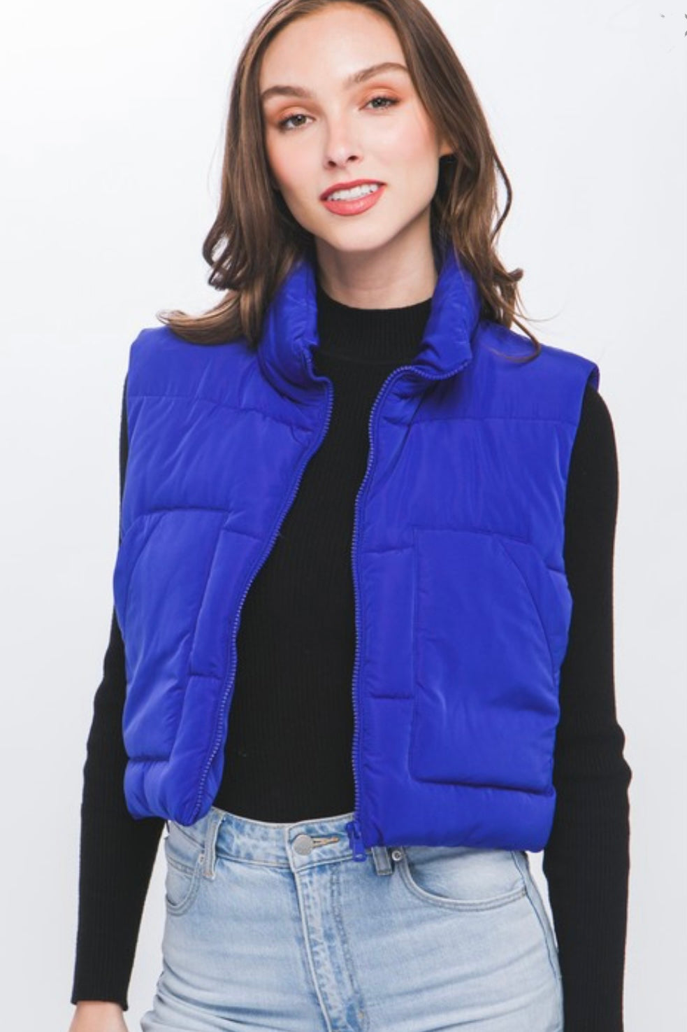 Cropped Puffer Vest with Pockets