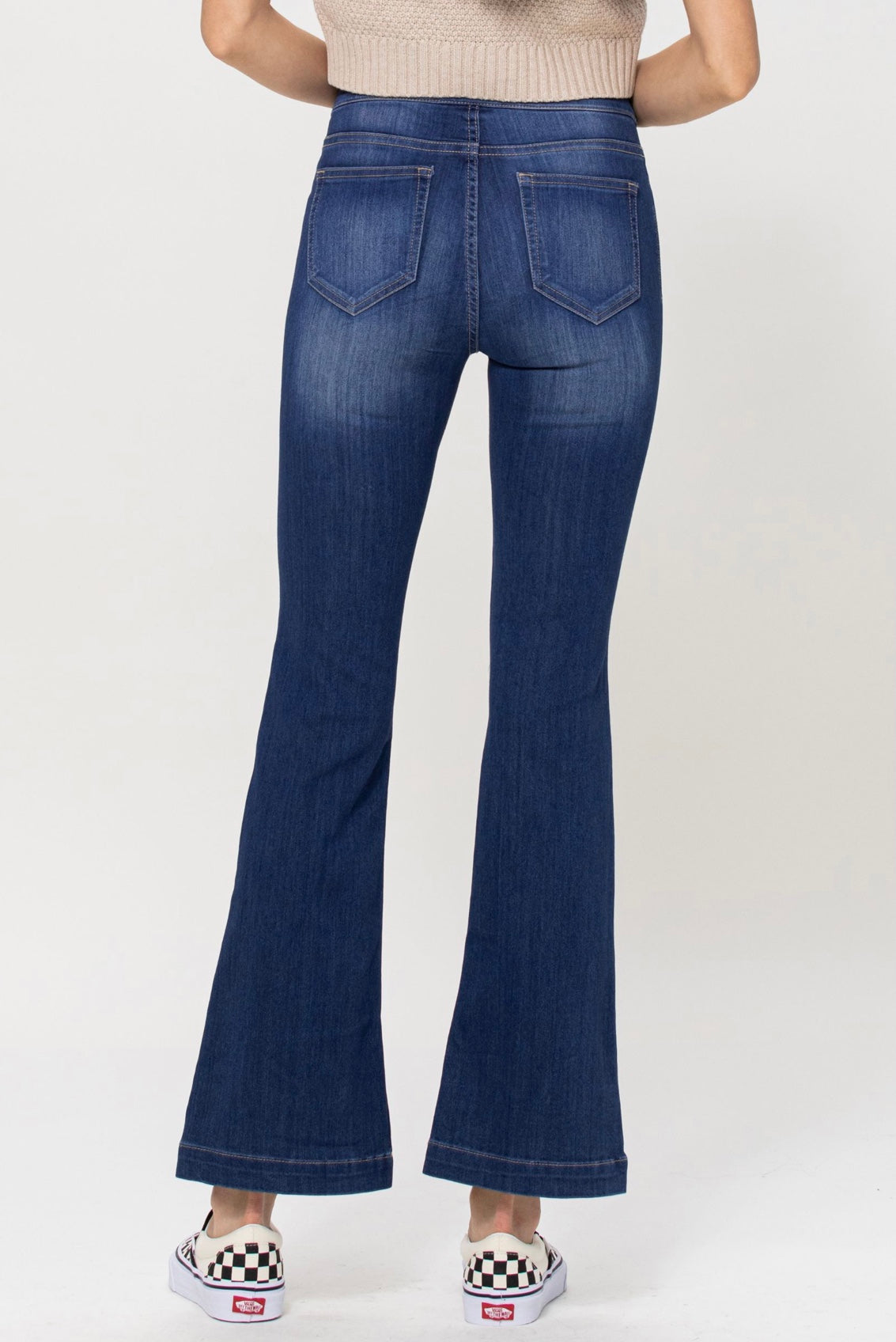 Cello Dark Denim Pull On Flare Jeans - Petite