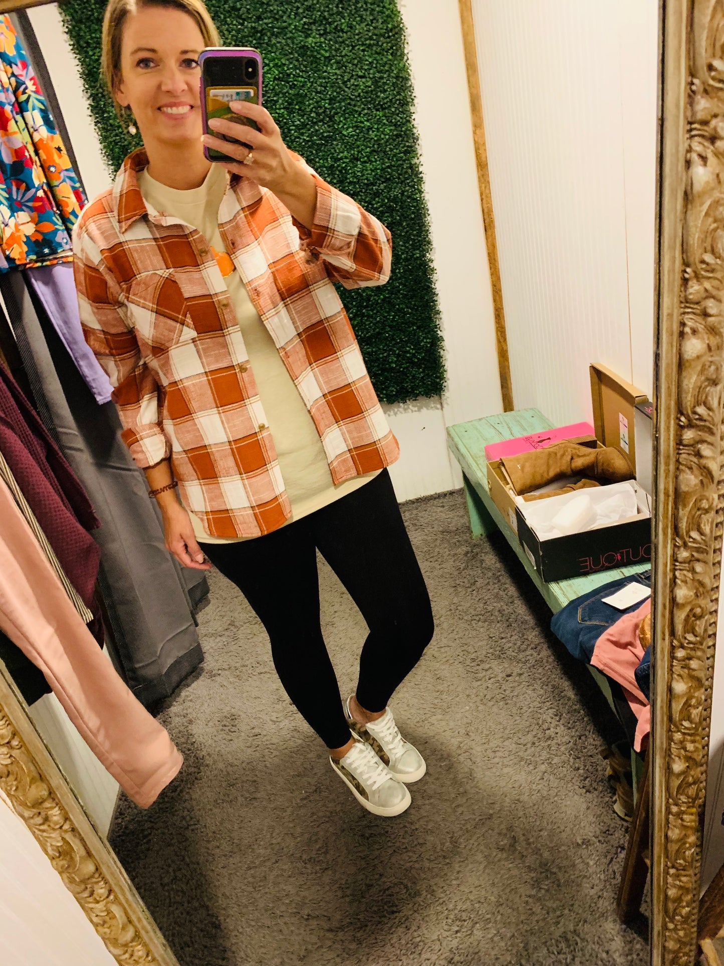 Cotton Plaid Button Up - Rust