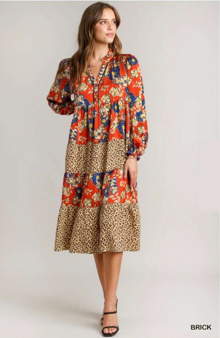 Rust Floral & Leopard Dress