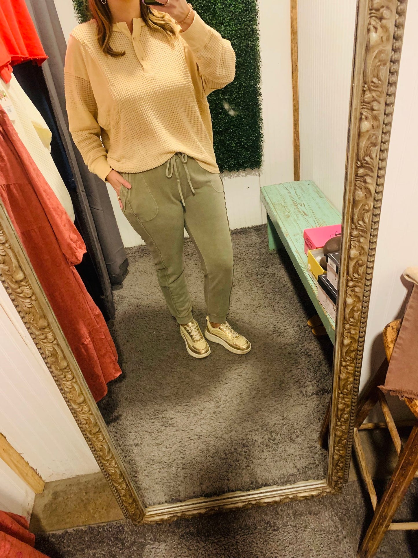Oatmeal Waffle Knit Henley Top