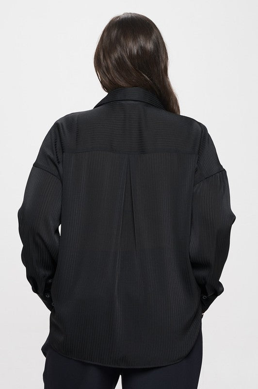 Black Pinstripe Button Up - Plus
