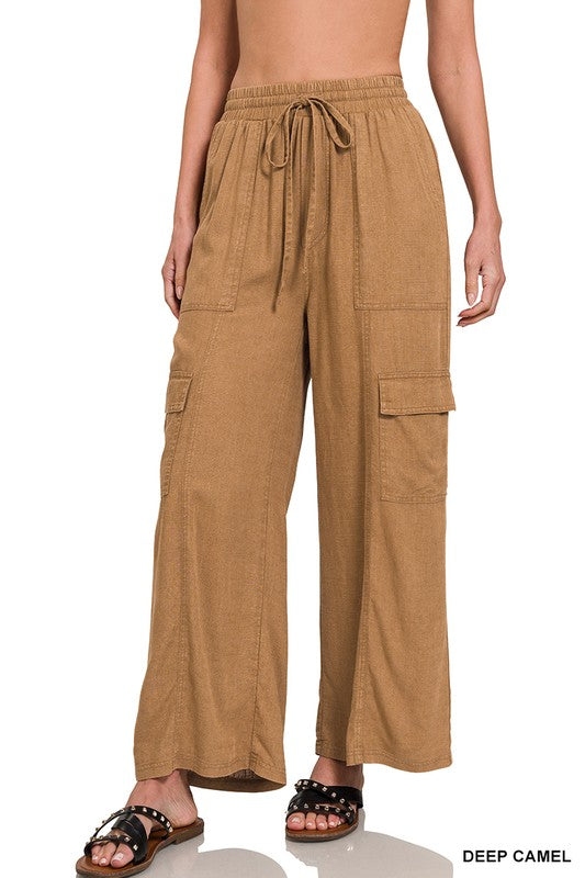 Camel Washed Linen Pants