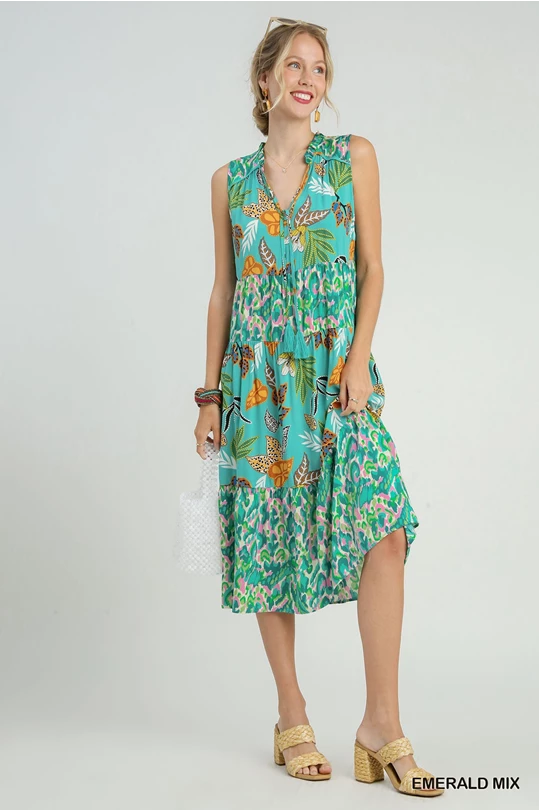Emerald Mix Floral Midi Dress