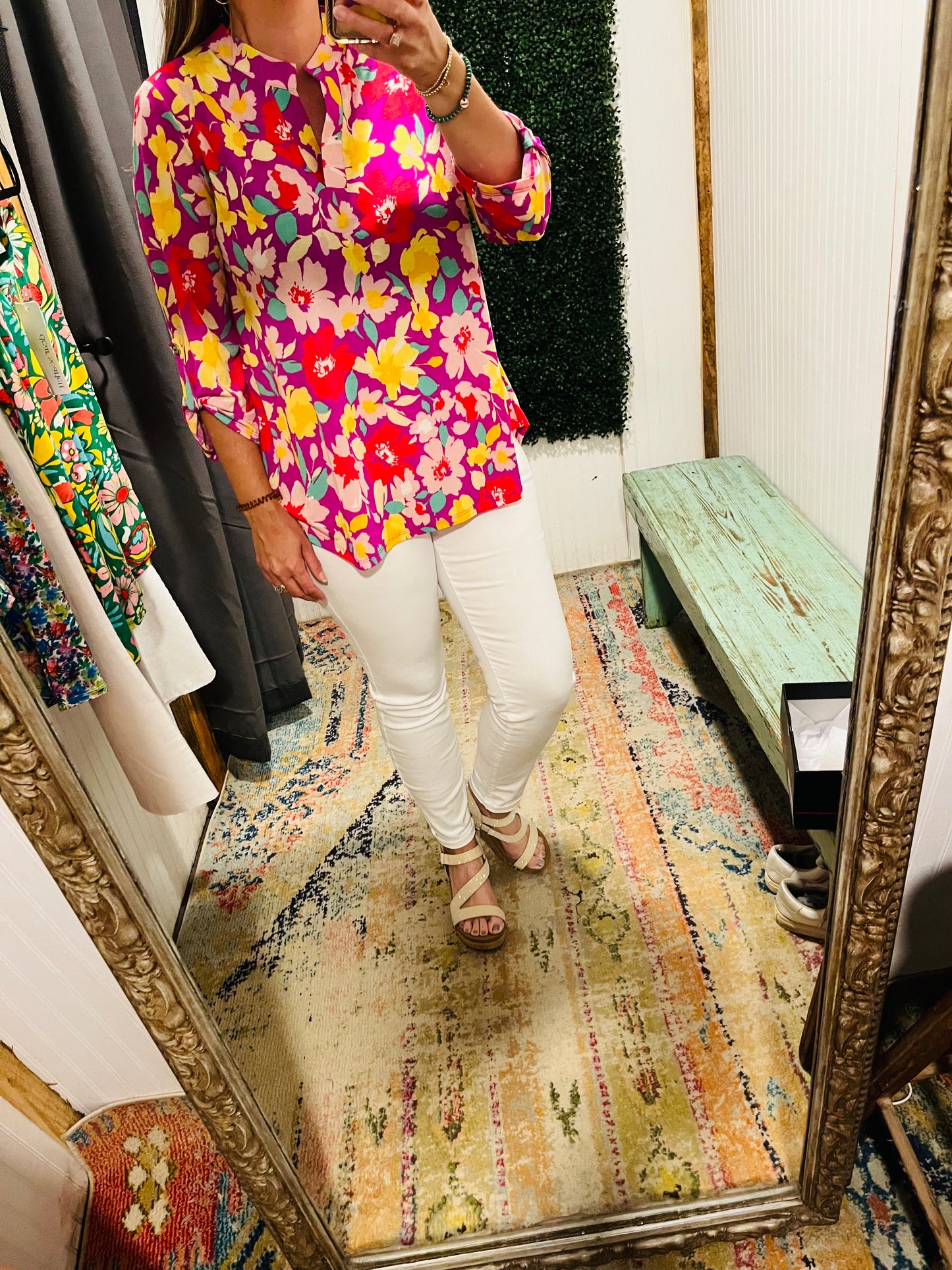 Magenta Multi 3/4 Sleeve Top - Plus