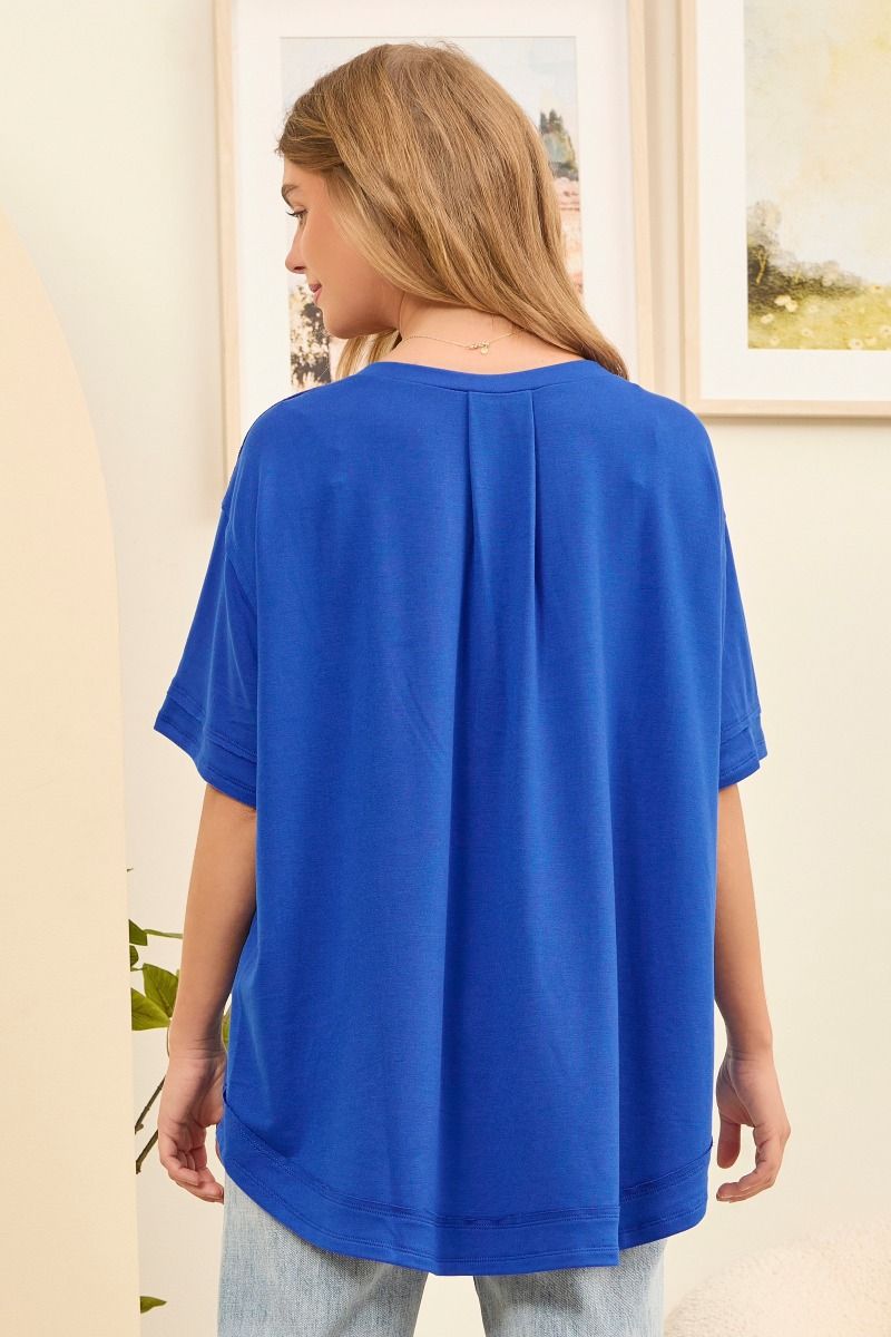 Button Detail Terry Top - Red or Royal