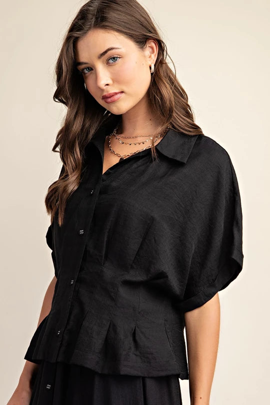 Black Button Short Sleeve Top