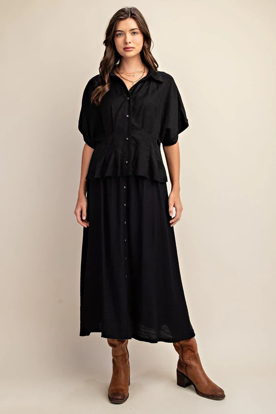 Black Button Down Midi Skirt