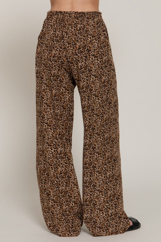 Brown Leopard Elastic Waist Pants