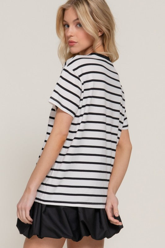 Ivory & Black Stripe Crew Neck Tee
