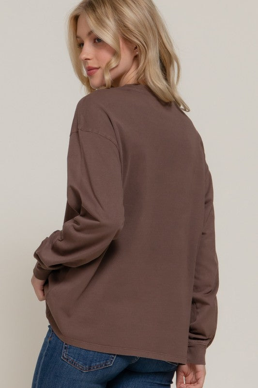 Brown Garment Dye Long Sleeve Tee