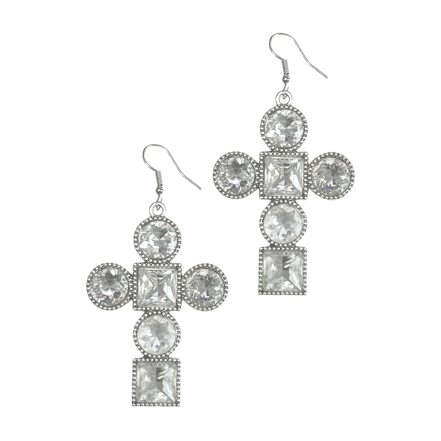 Clear with Silver Cross Earrings