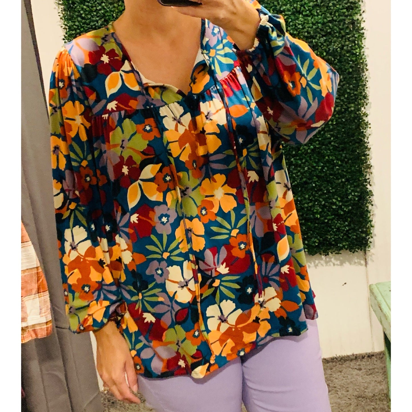Floral Print Long Sleeve Knit Top - Plus
