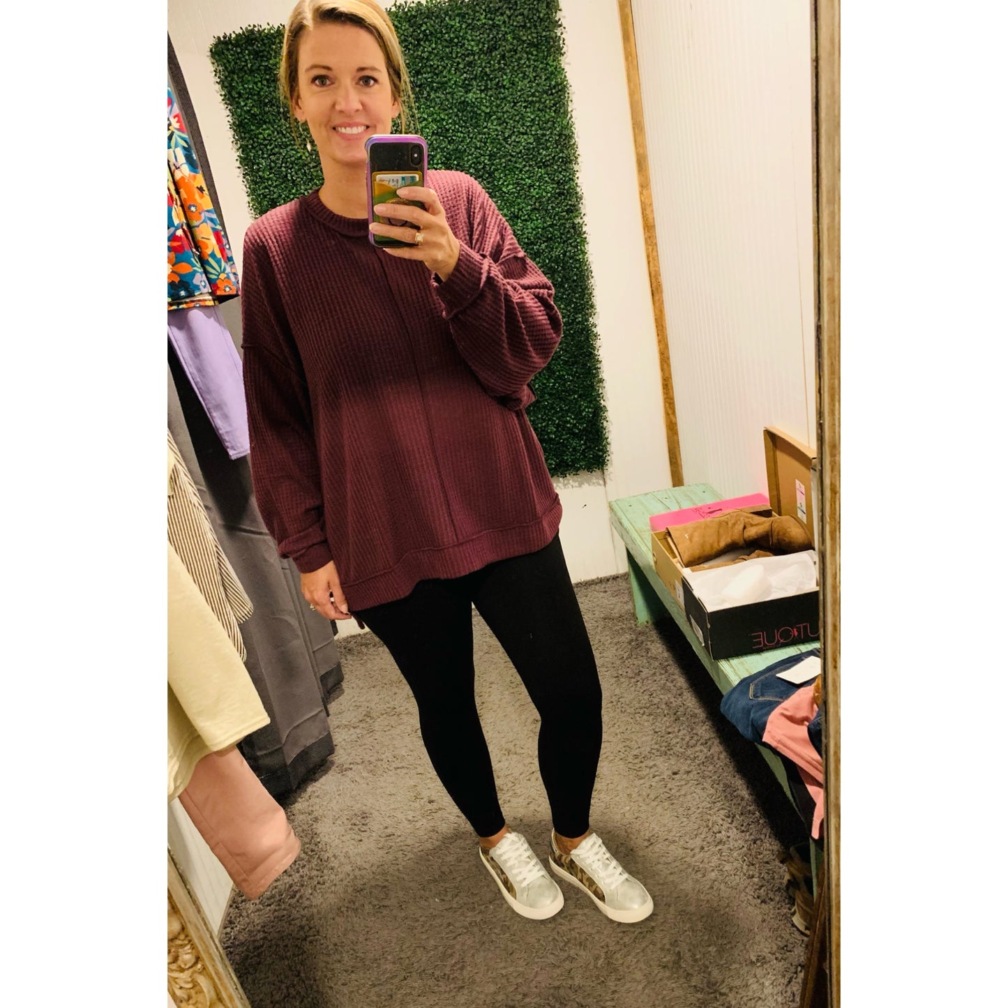 Oversized Exposed Seam Waffle Top