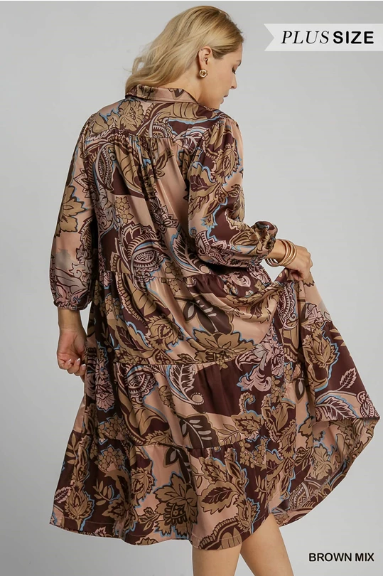Brown Mix Paisley Dress - Plus