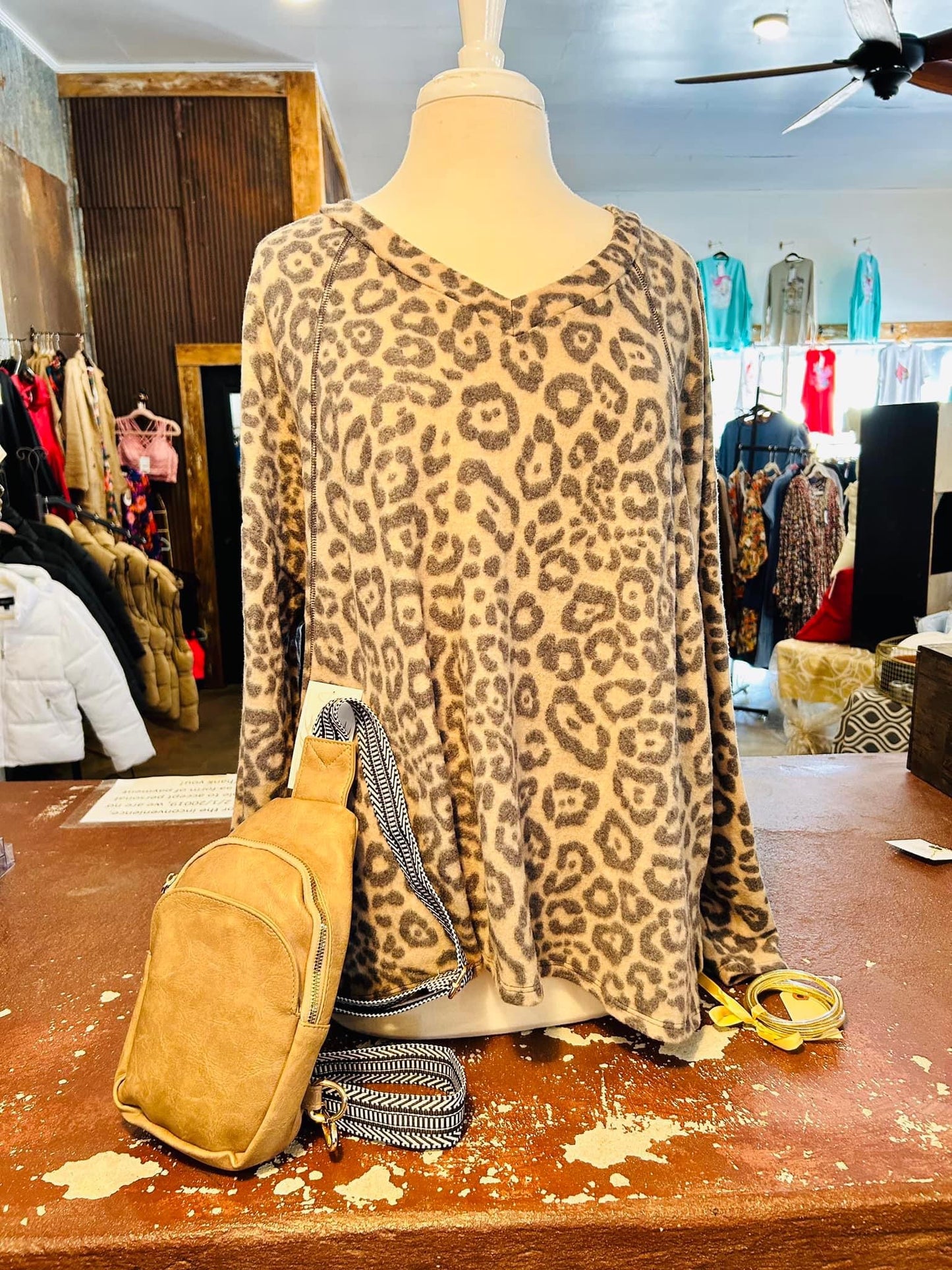 Leopard Print V-Neck Long Sleeve Top - Plus