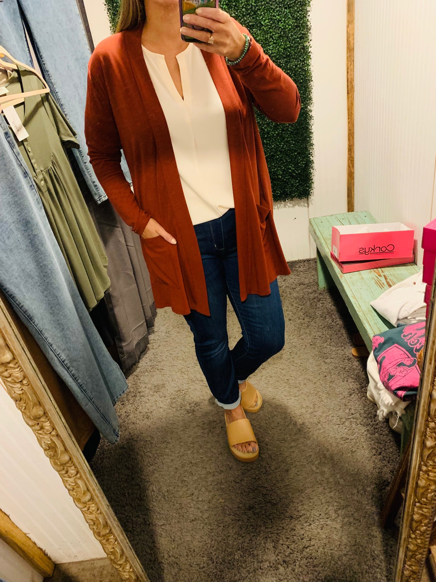 Dark Rust Relaxed Open Cardigan