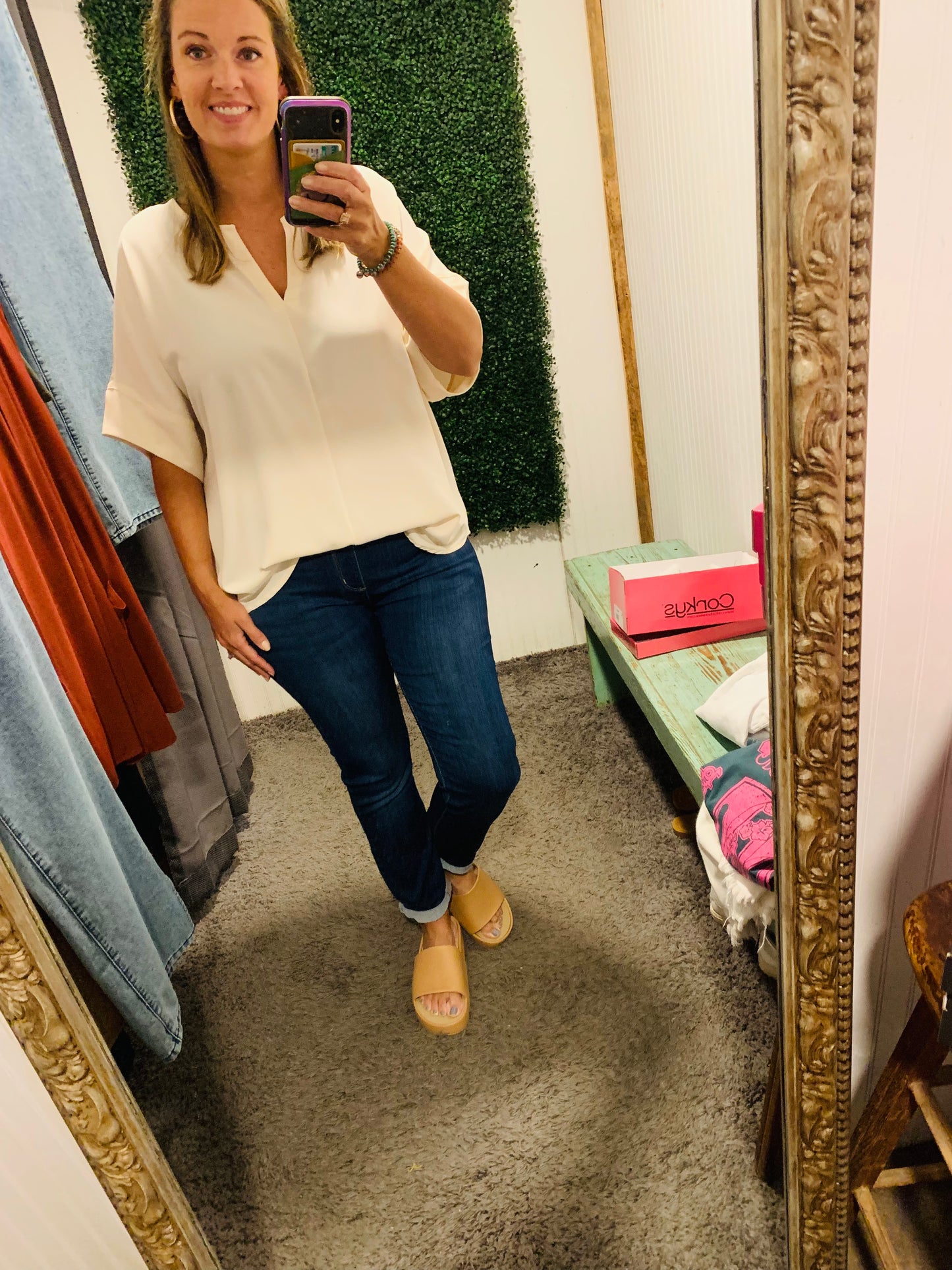 Cream Woven Split Neck Short Sleeve Top-Plus