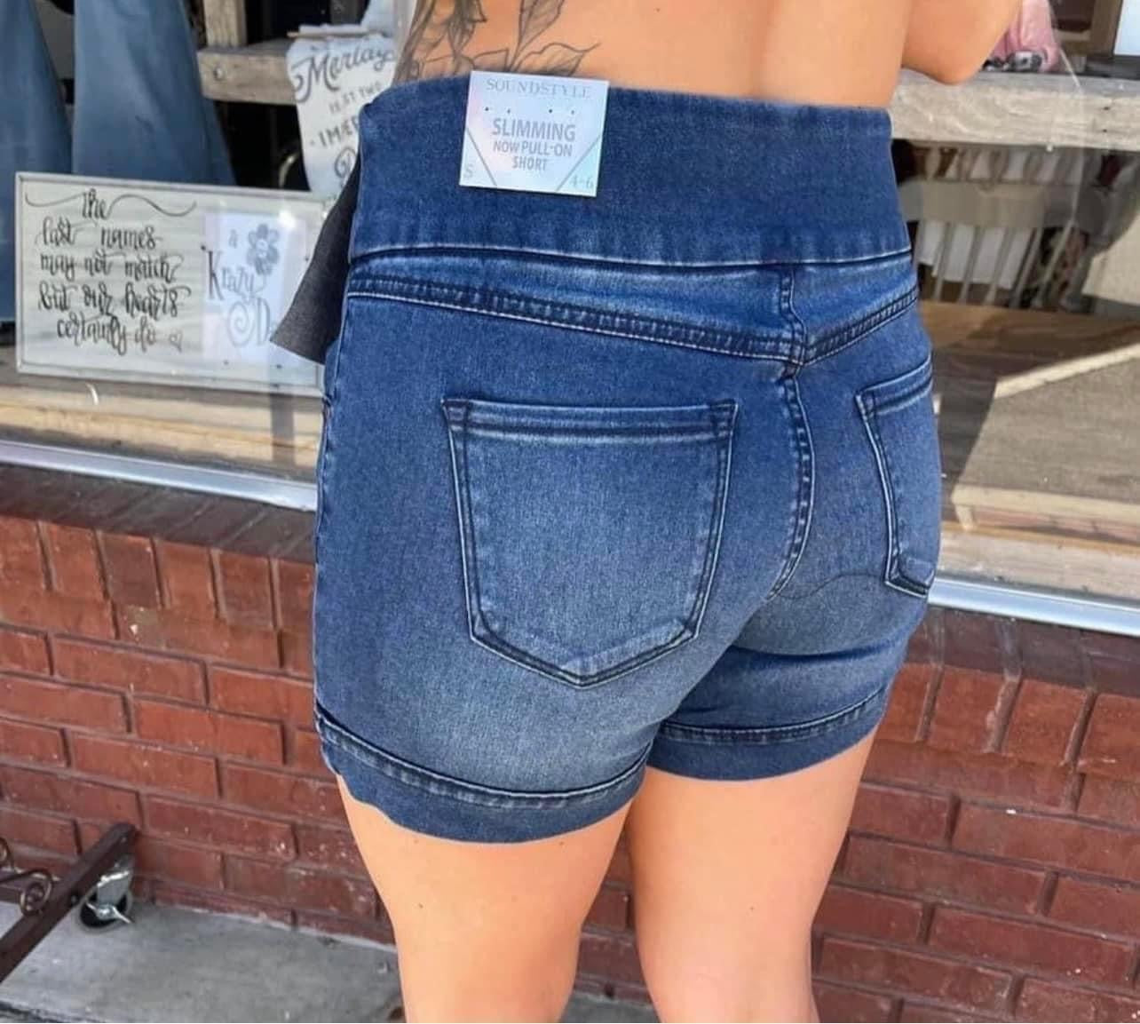 Dark Denim Pull On Slimming Shorts