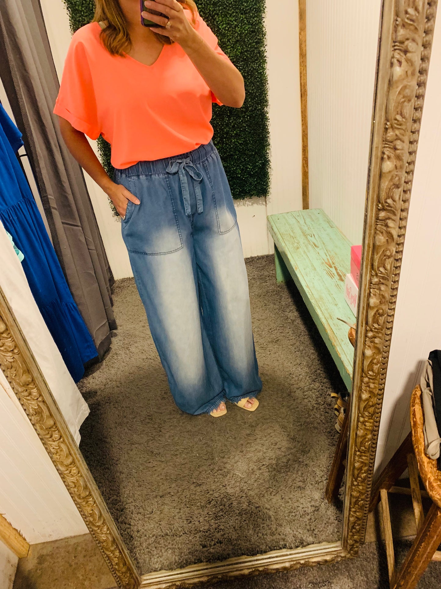 Woven Rolled Sleeve V-Neck Top- Plus