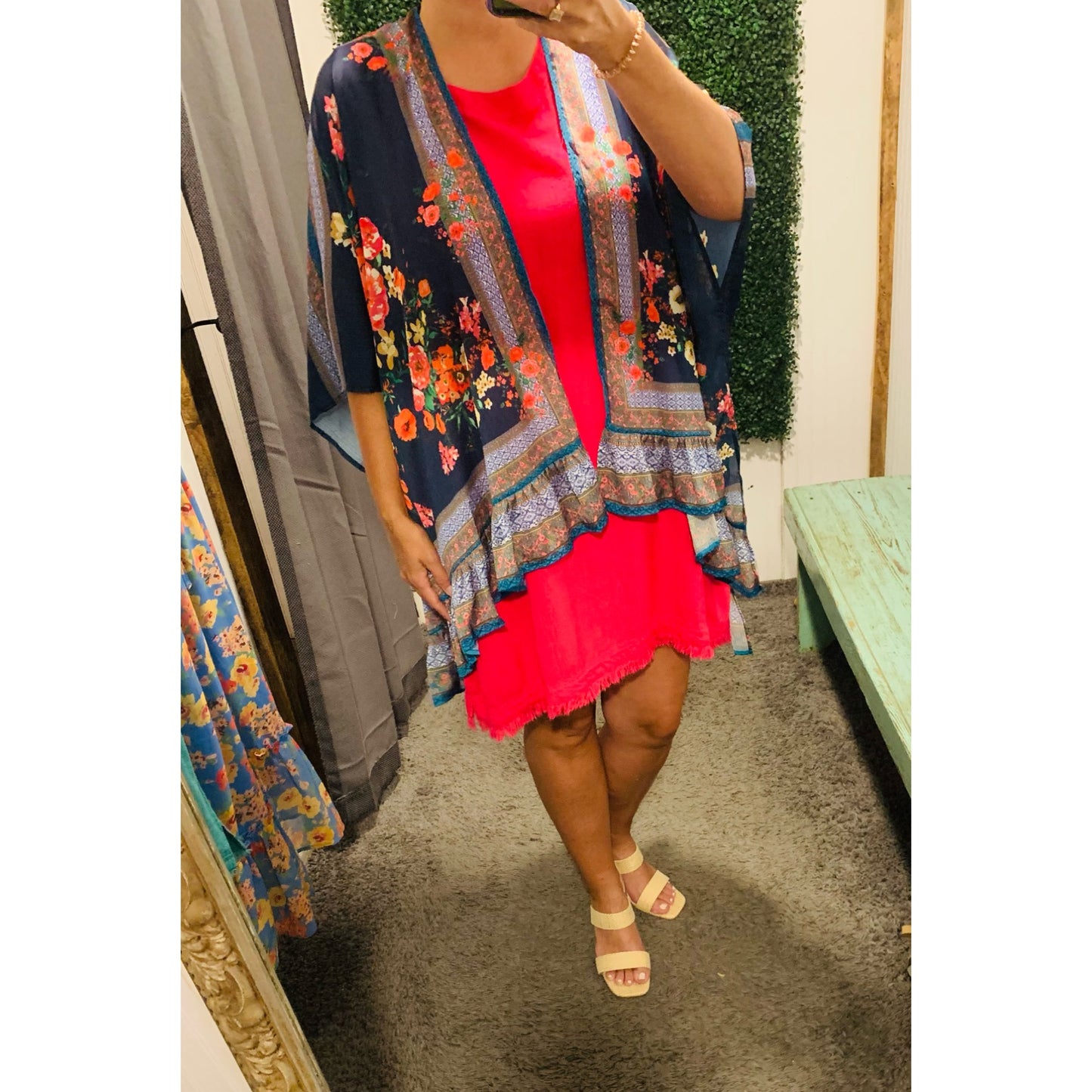 Navy Mix Kimono Cardigan-Plus
