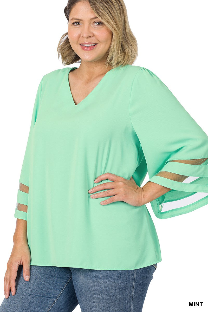 Mint Woven 3/4 Sleeve Top
