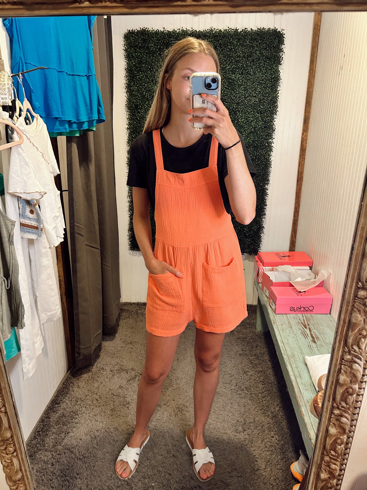 Burnt Orange Overall Romper w/ Pockets