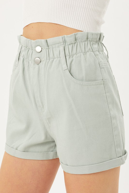 Denim Moss Paper Bag Waist Shorts