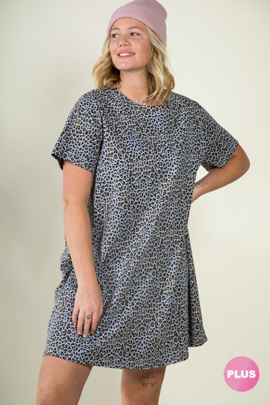 Heather Gray Black Cheetah Tshirt Dress- Plus  Ruby Mae's