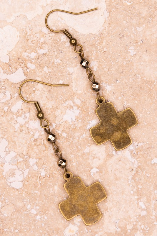 Bronze Cross Charm Earrings