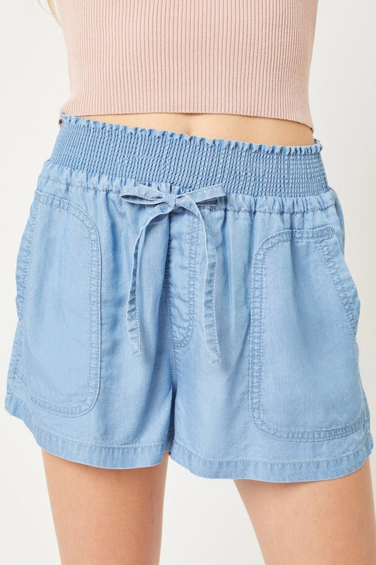 Denim Elastic Waist Shorts
