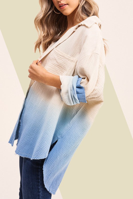 Natural Iris Cotton Dip Dye Gauze Tunic