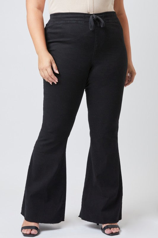 Denim Black Raw Hem Flare w/ Waistband - Plus